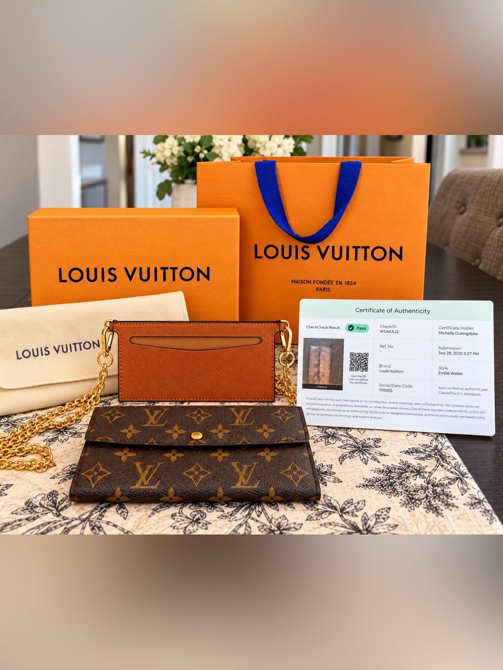 Louis Vuitton Monogram Emilie Wallet- Excellent Condition. COA included.